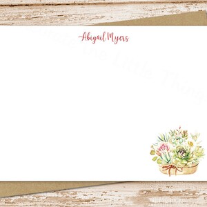 succulent personalized note card set, stationery . succulent bouquet, plant, watercolor succulents notecards . FLAT stationary . set of 12