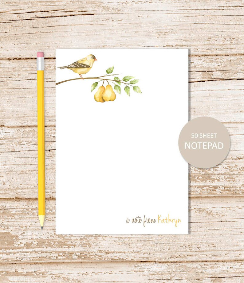 pear tree personalized stationery set . autumn notepad note card set . notecards note pad . watercolor nature, birds stationary gift set image 3