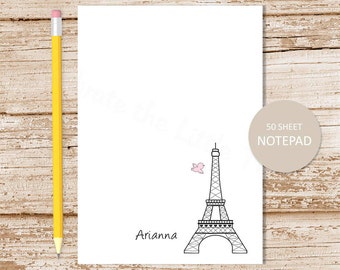 personalized notepad . EIFFEL TOWER note pad . personalized stationery . paris france stationary