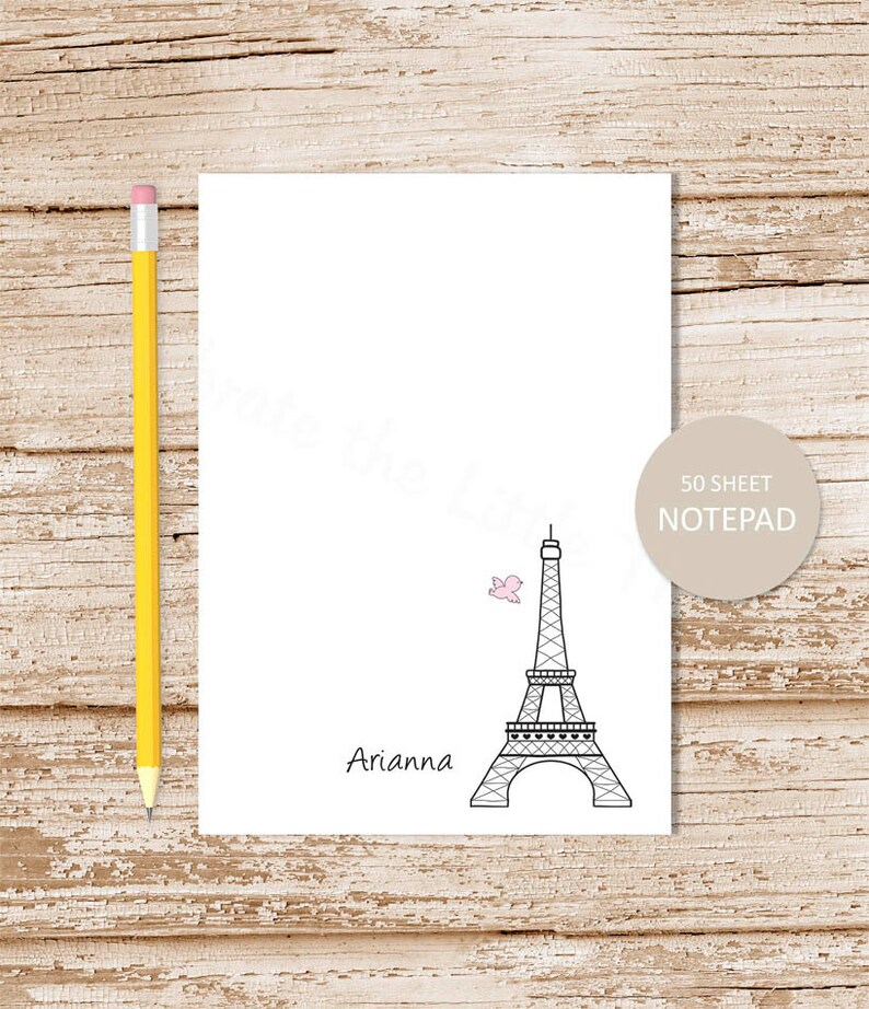 personalized notepad . EIFFEL TOWER note pad . personalized stationery . paris france stationary image 1