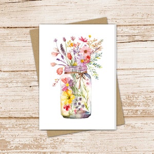 watercolor wildflowers card set .  mason jar . note cards . notecards . flowers floral botanical . blank cards . folded stationery