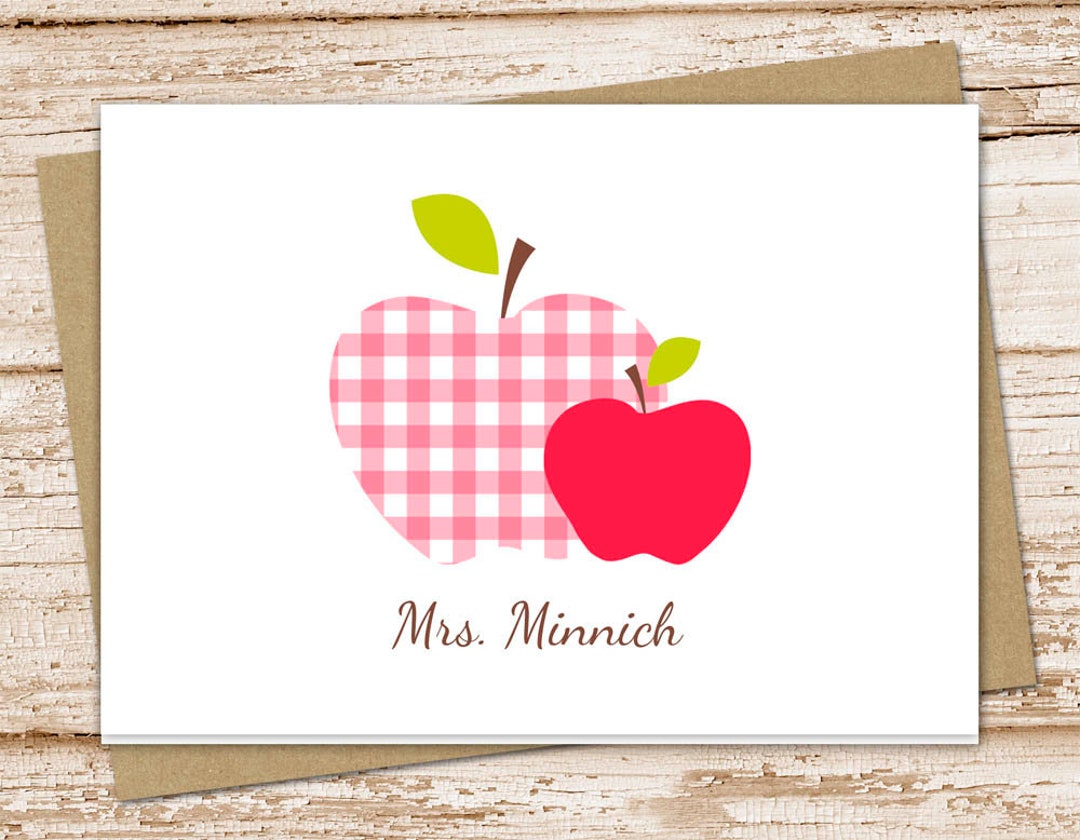 Apple Note Cards . Teacher Personalized Cards, Notecards . Gingham ...