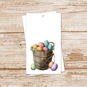 Easter basket eggs gift tags, watercolor Easter tags . flowers. holiday cardstock tags, favor tags - set of 8
