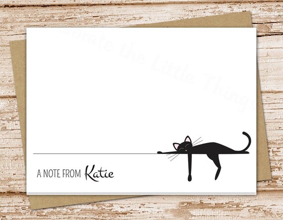 personalized black cat note cards . cat stationery . stationary . folded cards . cat notecards . siamese cat . set of 10 Il_570xn