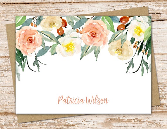 personalized notecards . floral border note cards . watercolor flowers stationery, stationary . folded card . botanical, garden . set of 10 Il_570xn