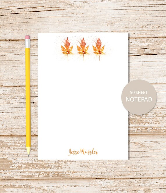 personalized notepad, AUTUMN LEAVES . note pad . fall leaf border . abstract art . stationery . stationary gift Il_570xn