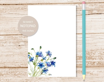 blue cornflowers notepad . watercolor flowers . farmhouse floral note pad . garden, botanical stationery stationary | 4x6 inches