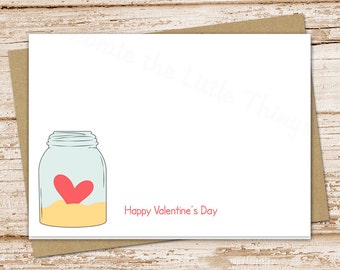 happy valentine's day cards . folded greeting cards . heart, mason jar cards . stationery . set of 6