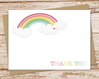 rainbow thank you cards for girls . folded note cards . notecards . clouds & heart stationery . over the rainbow . blank cards . set of 10