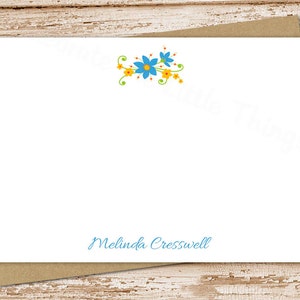 Blue and Yellow Flowers Flat Note Card Set