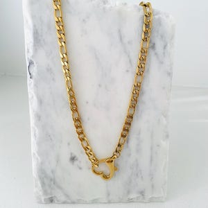 Gold Plated Stainless Steel Heart Clasp Necklace: Water Resistant Statement Jewellery