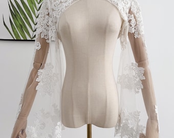 Long bell sleeve wedding sleeves,Bohemian Delicate lace sleeves,Wedding boleros,Bridal halter neck flowy sleeves,sleeveless dress cover up