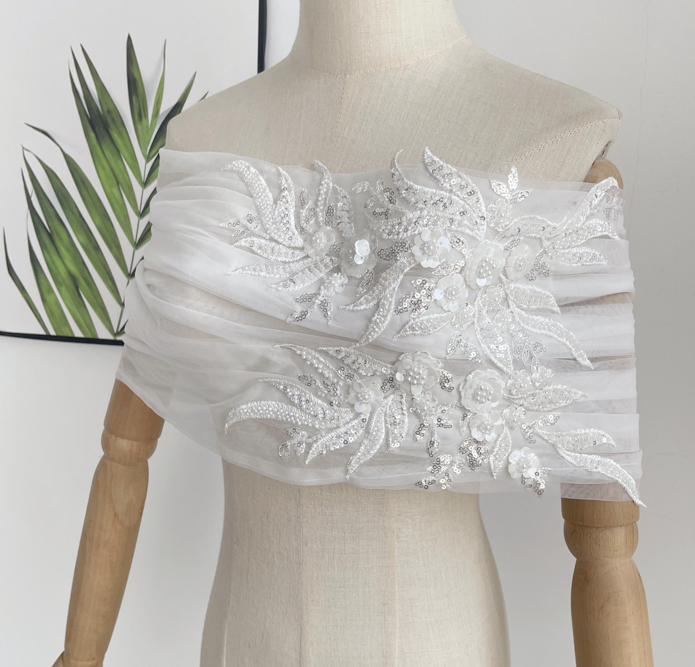 3D Petal lace Bridal Shawl,dress cover up,Elegant Off the shoulder lace-up back wedding boleros,Delicate lace shawl,Detachable sleeves