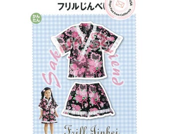 Japanese Jinbei Sewing Pattern | Simple Kimono like Outfit for Kids | DIY Summer Outfit for Girls | Kids Yukata Style | Holiday Gift |