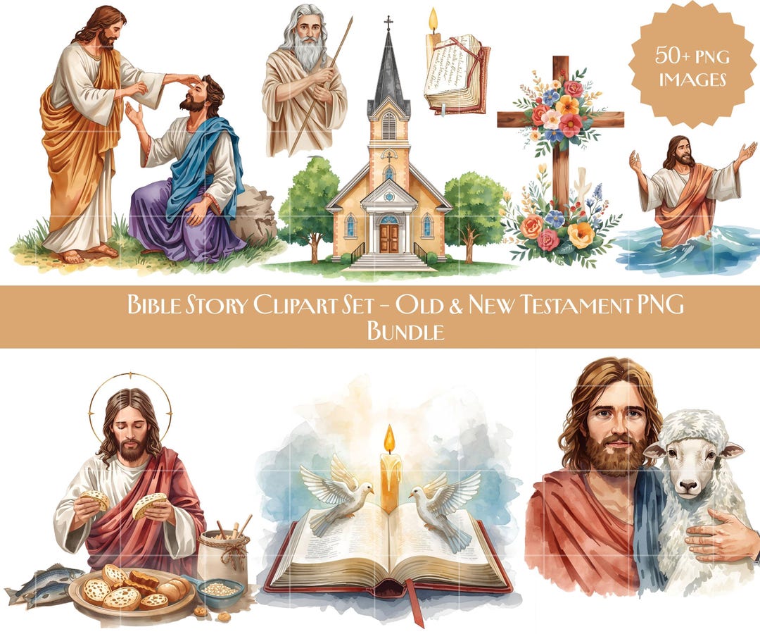 Bible Story Clipart Set – Old & New Testament PNG Bundle, Watercolor ...