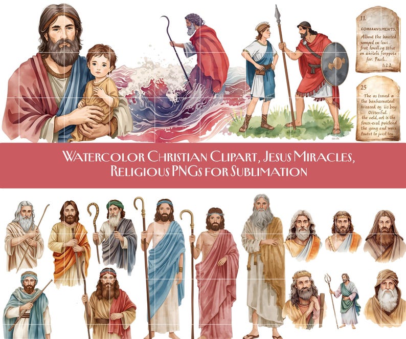 Bible Story Clipart Set – Old & New Testament PNG Bundle, Watercolor ...