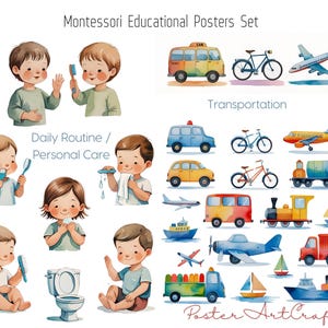 Montessori Lernposter-Set | Druckbares Lerndekor für Kinder | Natur, Tiere, Alltag, Farben & mehr - Digitaler Download