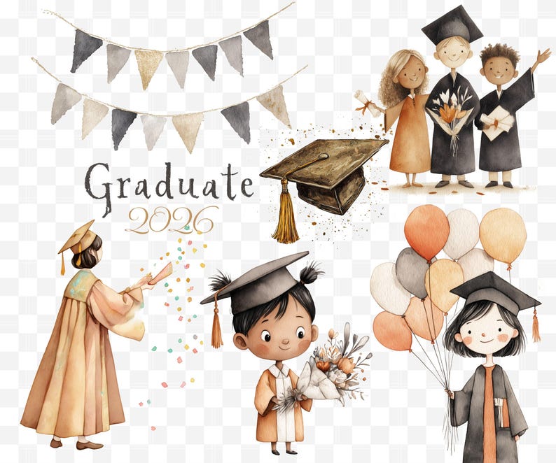 Graduation Clipart Set 2026 | Grad Party Clipart | Class of 2026 ...