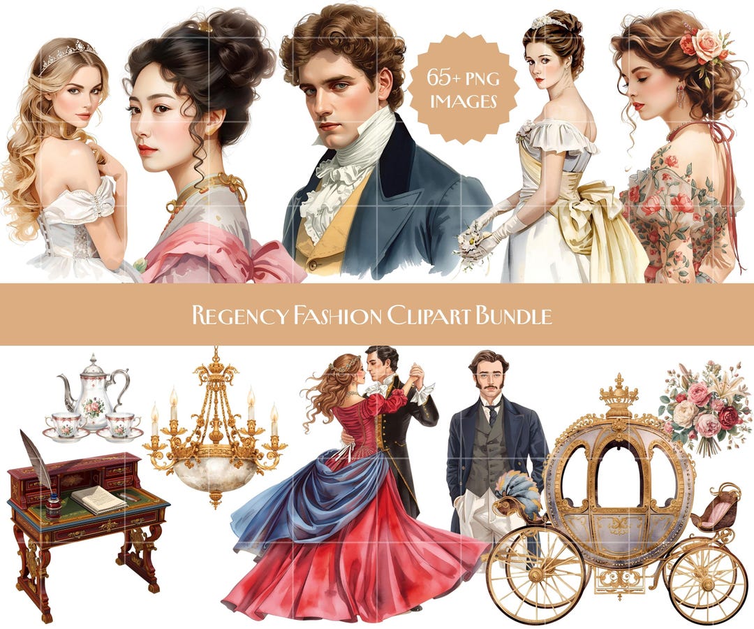 Regency Graphics Regency Fashion Clipart Bundle – Vintage Regency Era Dresses & People ...