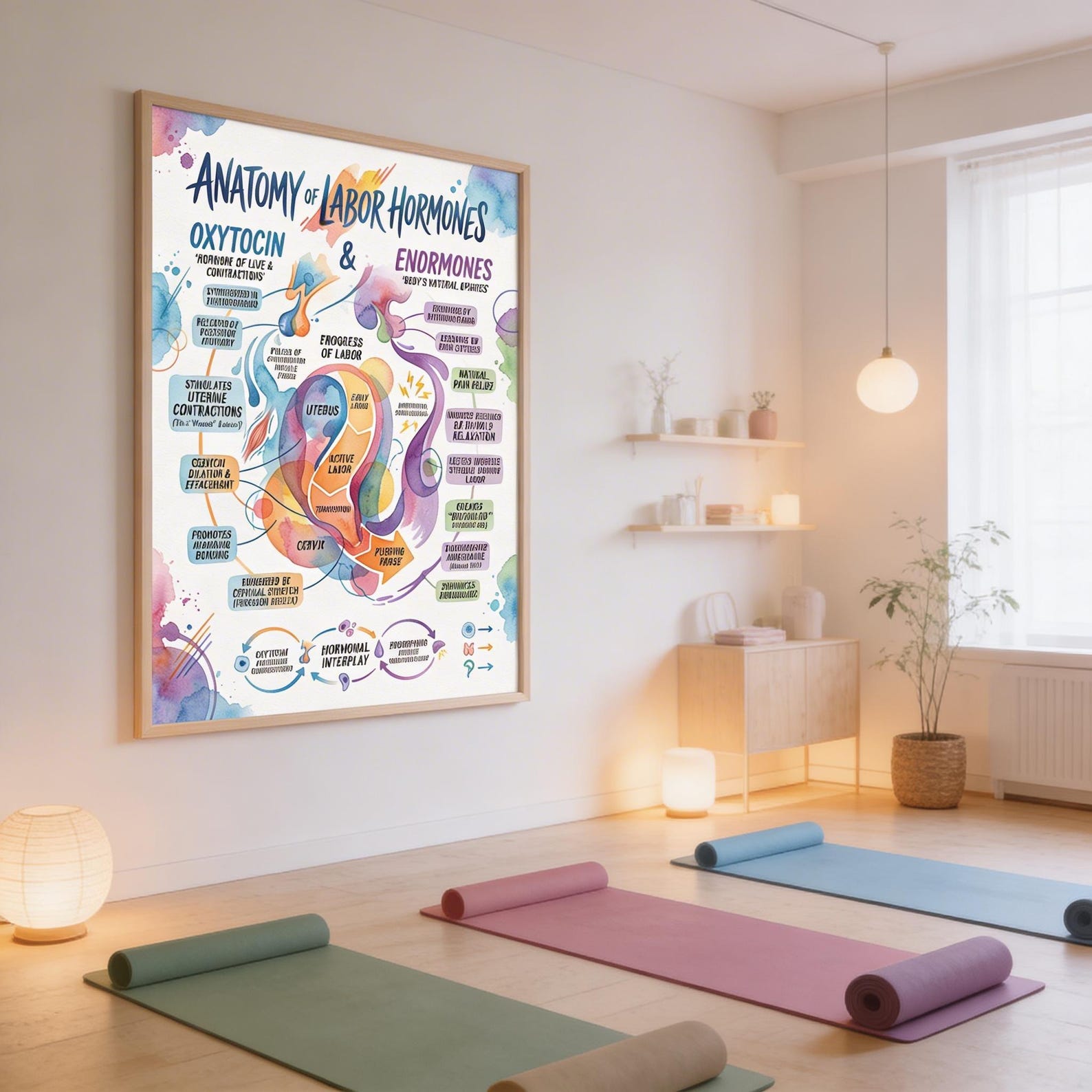 Anatomy of Labor Hormones Poster, Oxytocin & Endorphins Chart, Birth ...