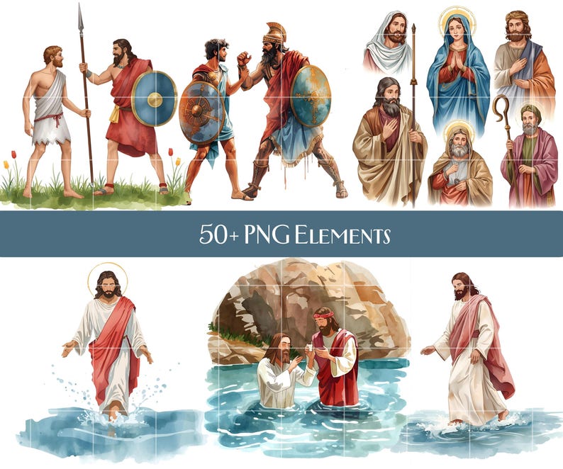 Bible Story Clipart Set – Old & New Testament PNG Bundle, Watercolor ...