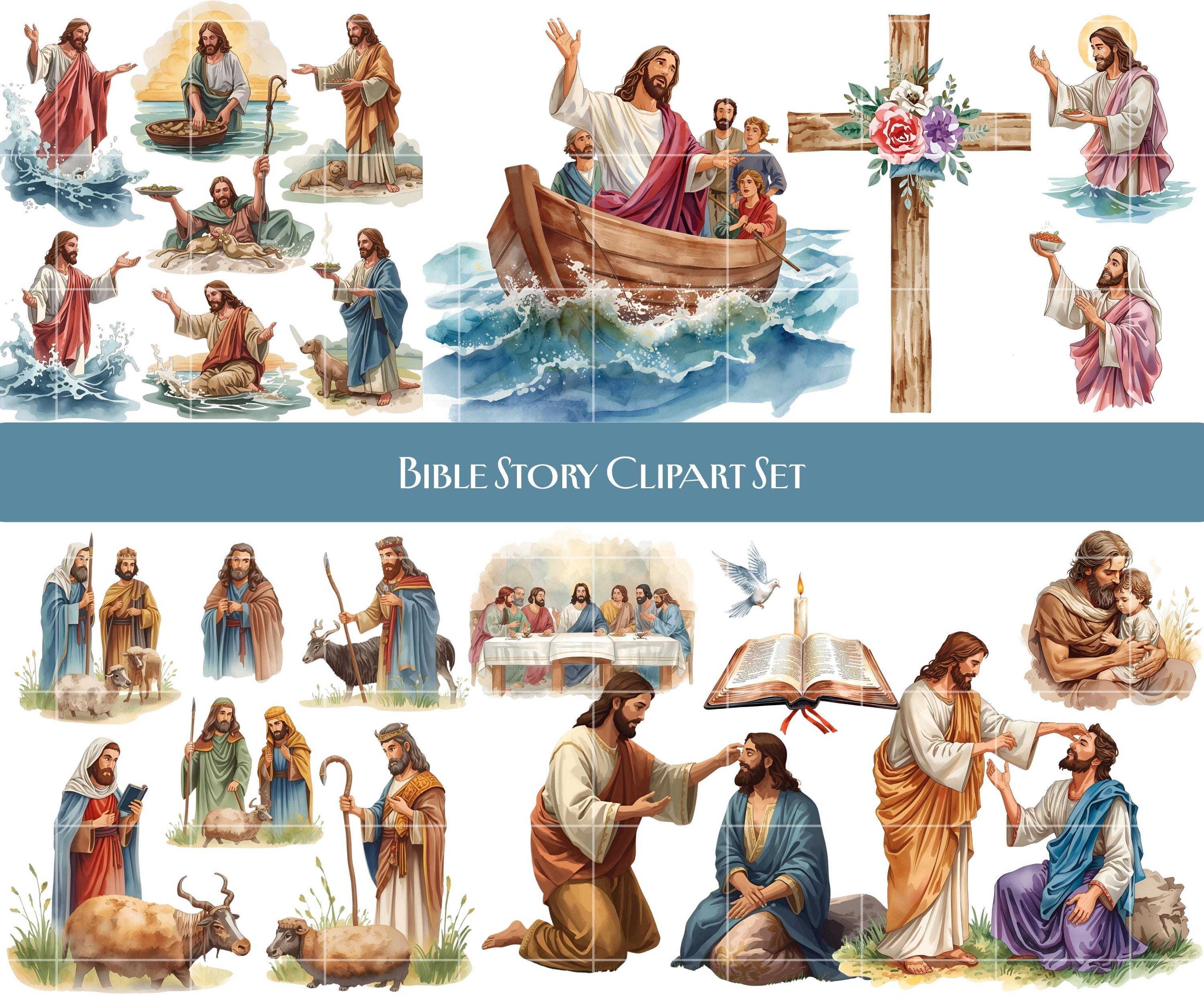 Bible Story Clipart Set – Old & New Testament PNG Bundle, Watercolor ...