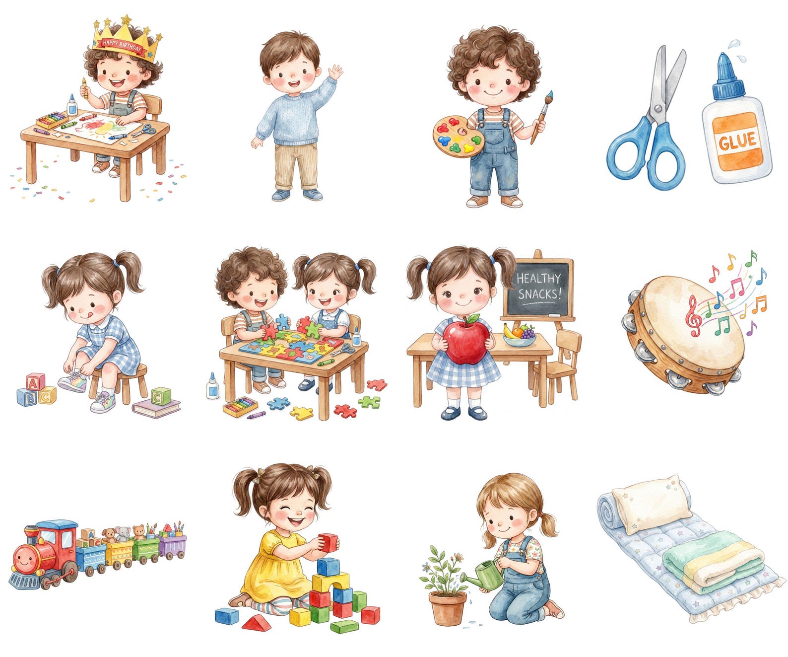 Kindergarten Kids Clipart – Watercolor Cartoon Set | 50+ PNG Elements ...