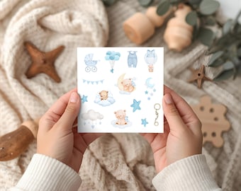 Watercolor Baby Scrapbook Stickers Set | Neutral Baby Stickers | Baby Boy Scrapbook Stickers | It's a Boy Stickers | Baby Journal Decor