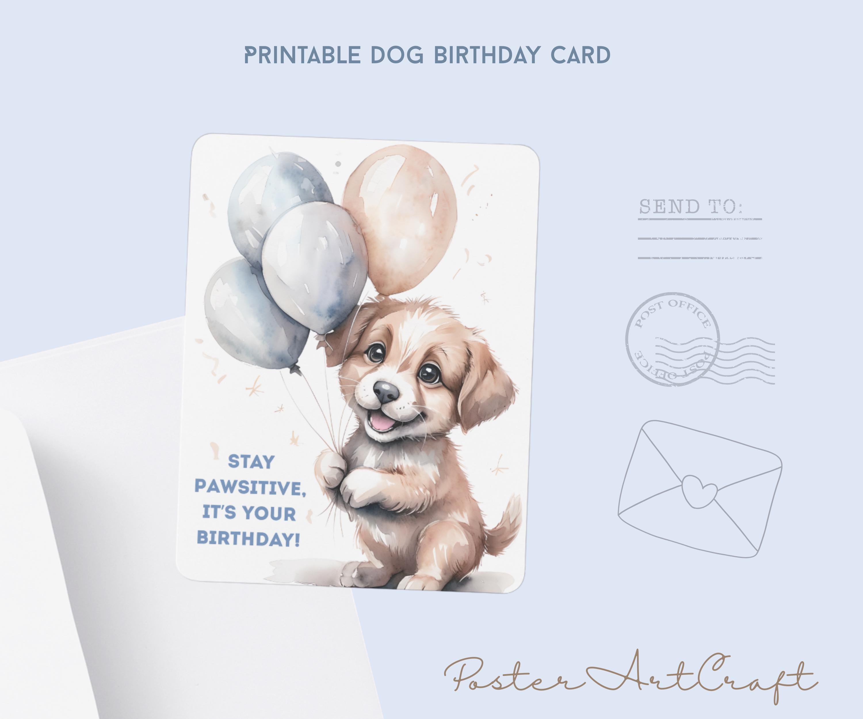 Puppy Birthday Card Printable – Watercolor Dog Card for Kids or Pet ...