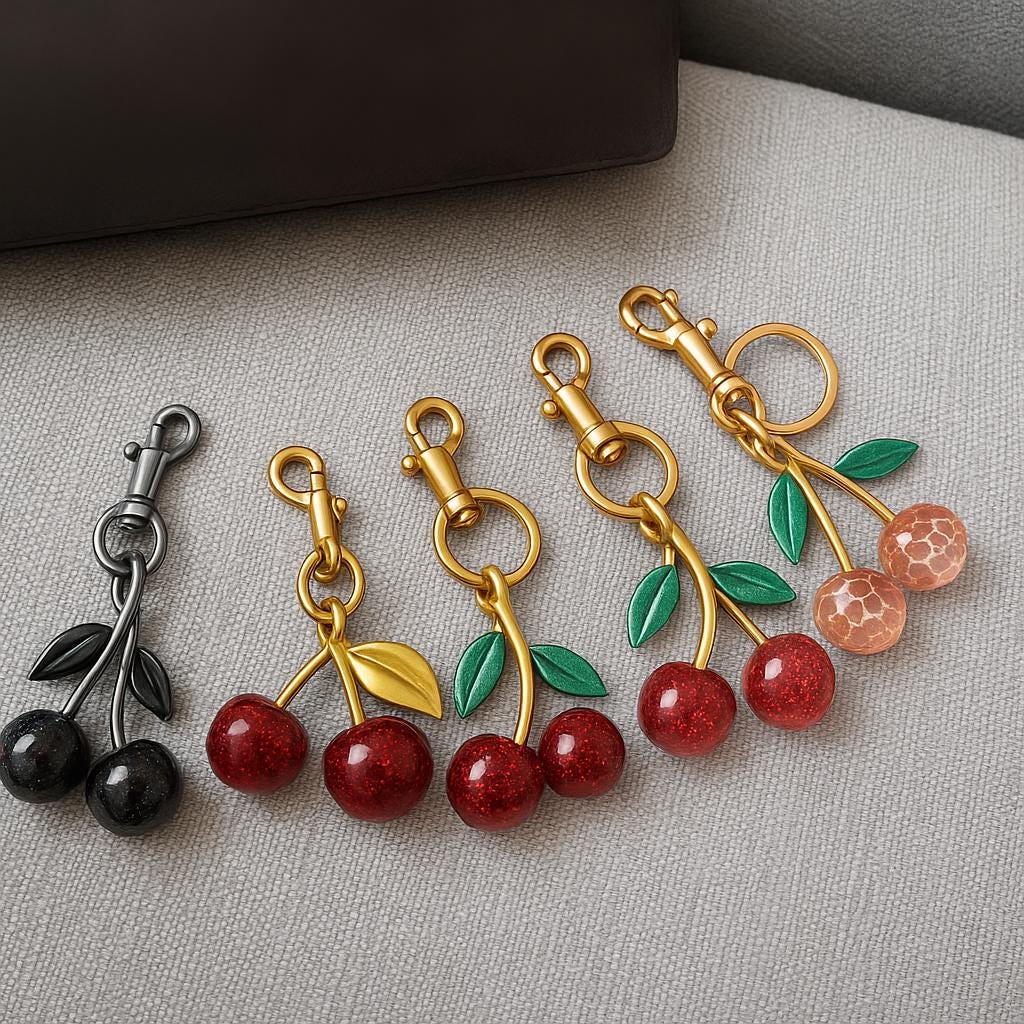 Cherry Bag Charm Keychain | Glitter Resin Fruit Accessory for Purses and Bags