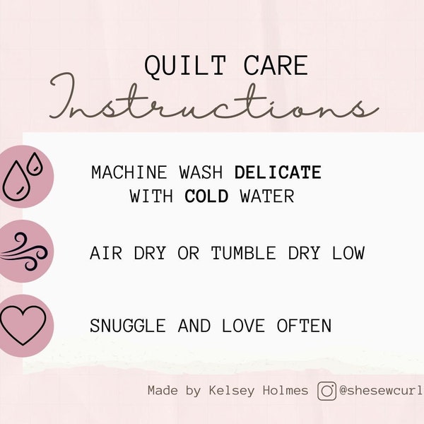 Quilt Care Instruction Card - PDF Download