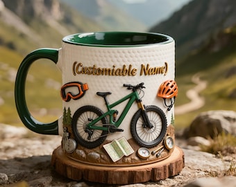 Personalized Mountain Bike Mug Custom Name Cycling Coffee Mug MTB Gift Biker Gift Outdoor Adventure Mug Cyclist Gift