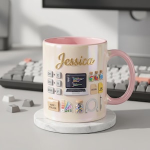 Personalized Programmer Mug Custom Name Coding Coffee Mug Developer Gift for Her Tech Lover HTML JS Coding Mug