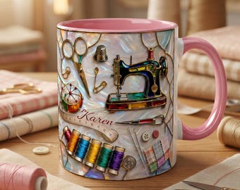 Mug personnalisé couture nom personnalisé cadeau couturière cadeau effet gonflé 3D irisé couturière tasse à café quilter cadeau pour grand-mère maman Sophia