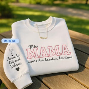 Custom Mama Sweatshirt, Hoodie, T-Shirt – Personalized Embroidered Shirt with Kids Names, Mother’s Day Gift, Mom Heart Sleeve Shirt