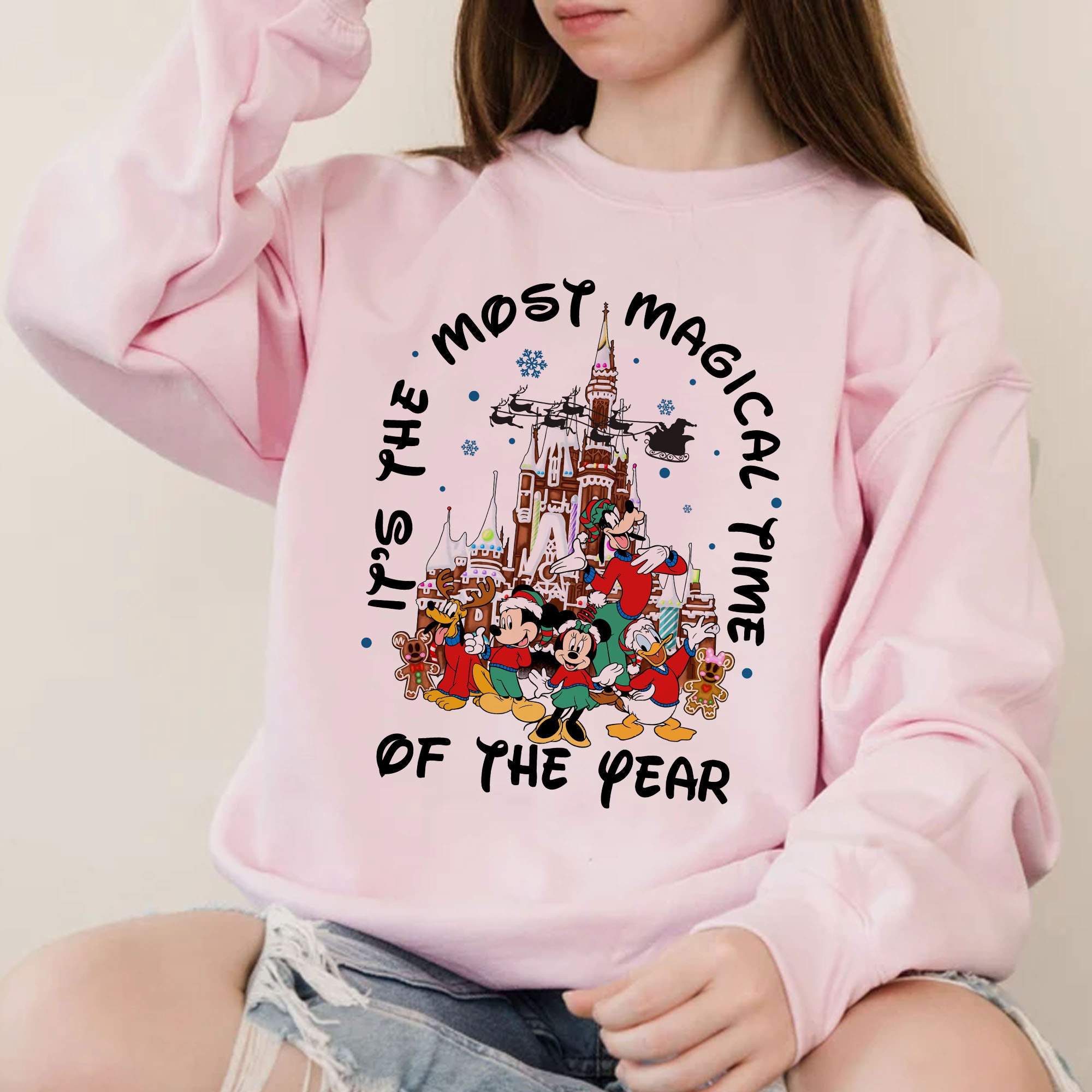 Discover Vintage It's The Most Magical Time Of The Year Sweatshirt, Christmas Disney Castle Sweatshirt, Christmas Mickey And Friends Shirt