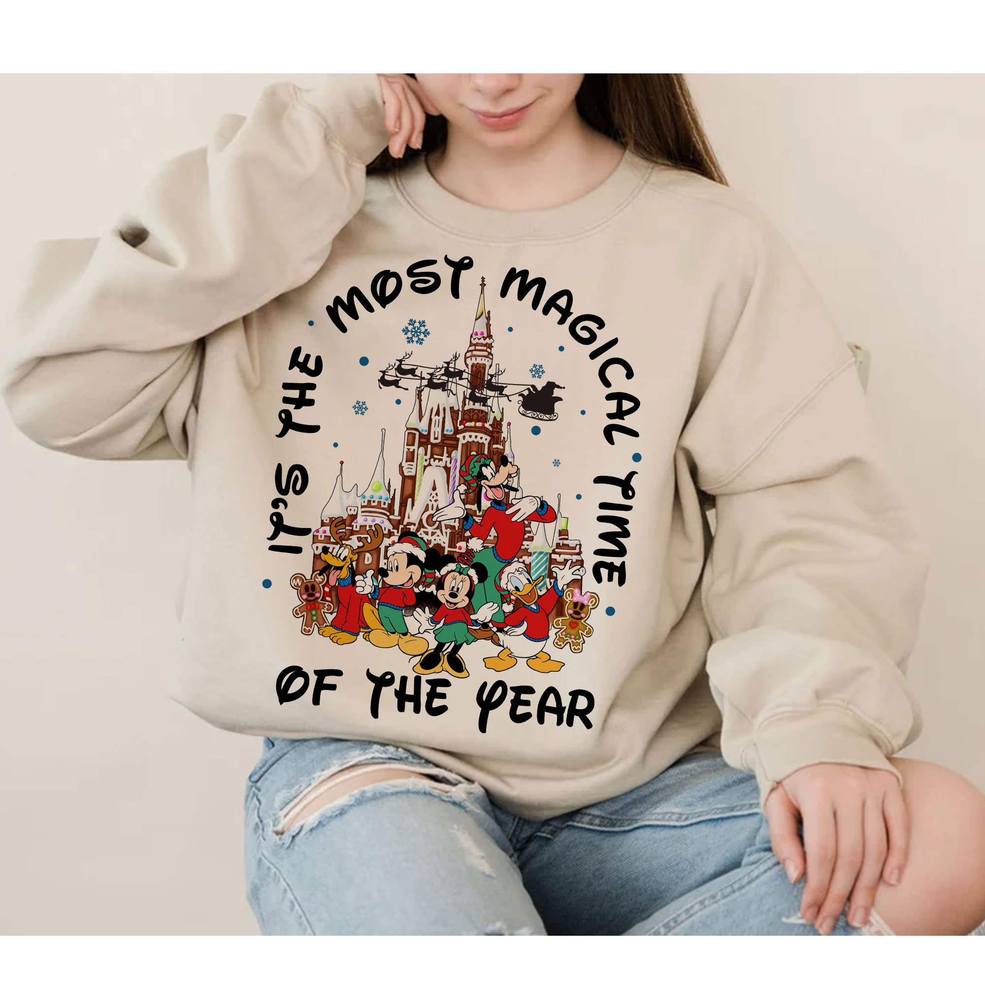 Discover Vintage It's The Most Magical Time Of The Year Sweatshirt, Christmas Disney Castle Sweatshirt, Christmas Mickey And Friends Shirt