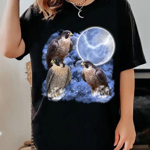 Koszulki z grafiką retro Three Eagles, koszulka Vintage Bald Eagle Moon, miłośnicy orłów, zabawna koszulka Eagle, oversize sprana koszulka, Eagle