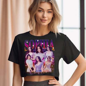 Crop top con foto gráfica personalizada para niña, camiseta bootleg familiar, camiseta bootleg personalizada, personaliza tus fotos
