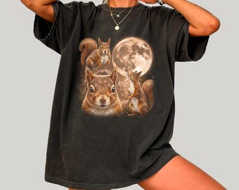 Comfort Colors® Three Squirrel Retro Graphic T-shirts, Vintage Squirrel Moon Tshirt, Squirrel Shirt, Funny Tee, Oversized Squirrel Shirt