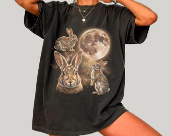 Comfort Colors® Bunny Howling to the Moon Vintage T-Shirt, Silly Rabbit Tee Easter Gift,90s Full Moon Shirt, Easter Bunny Shirt,Funny Rabbit
