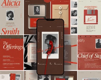 Canva Instagram-Vorlage für virtuelle Assistenten, Social-Media-Post-Bundle in Braun und Rot für Dienstleister, Premium-Design für ein markantes persönliches Branding
