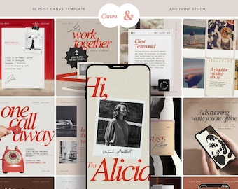 Social Media Content Bundle for Virtual Assistant, Retro Bold Instagram Post Template for Personal Branding, Social Media Manager Portfolio