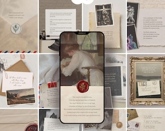 Light Academia Poetry Instagram Template for Writer, Canva Editable Quote Vintage Book Snippets Post, Author Marketing Social Media Kit