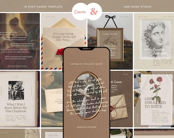 Author & Book Launch Instagram Post Template Pack, Poetry Writer Social Media Content Kit, Light Academia IG Post for Publisher Bookstagram