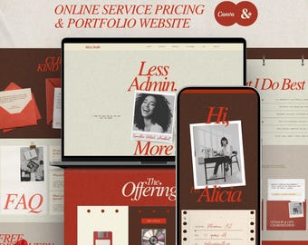 Canva-Website-Vorlage für virtuelle Assistenten, geeignet für Life Coaches; aussagekräftige einseitige Portfolio-Website; Canva-Präsentation für eine rote Vertriebs-Landingpage