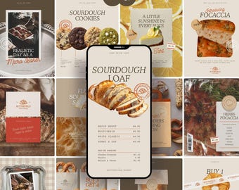 Instagram-Vorlagen für Bäckereien und Cafés, Social-Media-Kit für Kleinbäckereien, Instagram-Post-Content-Bundle im warmen, rustikalen Braunton für Hausbäckereien