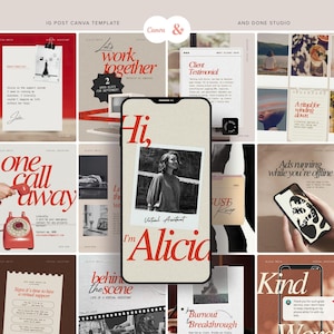 Paquete de contenido para redes sociales para asistente virtual, plantilla retro llamativa para publicaciones de Instagram para marca personal, portafolio de gestor de redes sociales