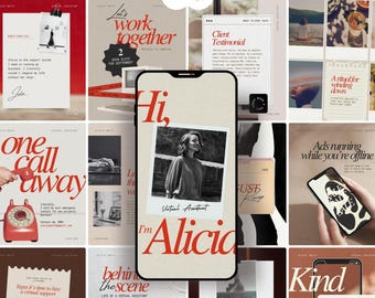 Social Media Content Bundle for Virtual Assistant, Retro Bold Instagram Post Template for Personal Branding, Social Media Manager Portfolio