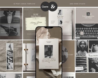Quiet Luxury Instagram Template for Social Media Agency, Minimal Editorial Post Lifestyle Content Creator, Brown Instagram Feed Mockup Zine